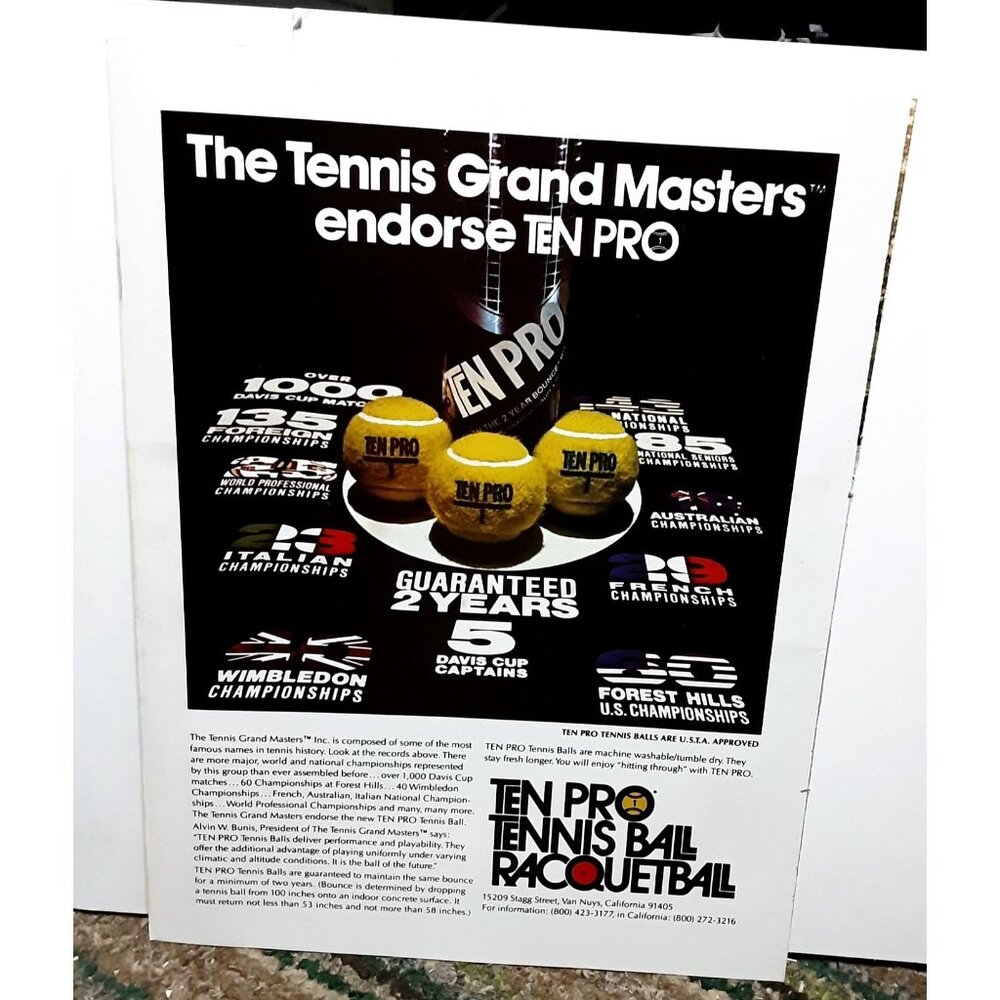 1978 Ten Pro Tennis Racquetball Grand Masters California Original Print Ad